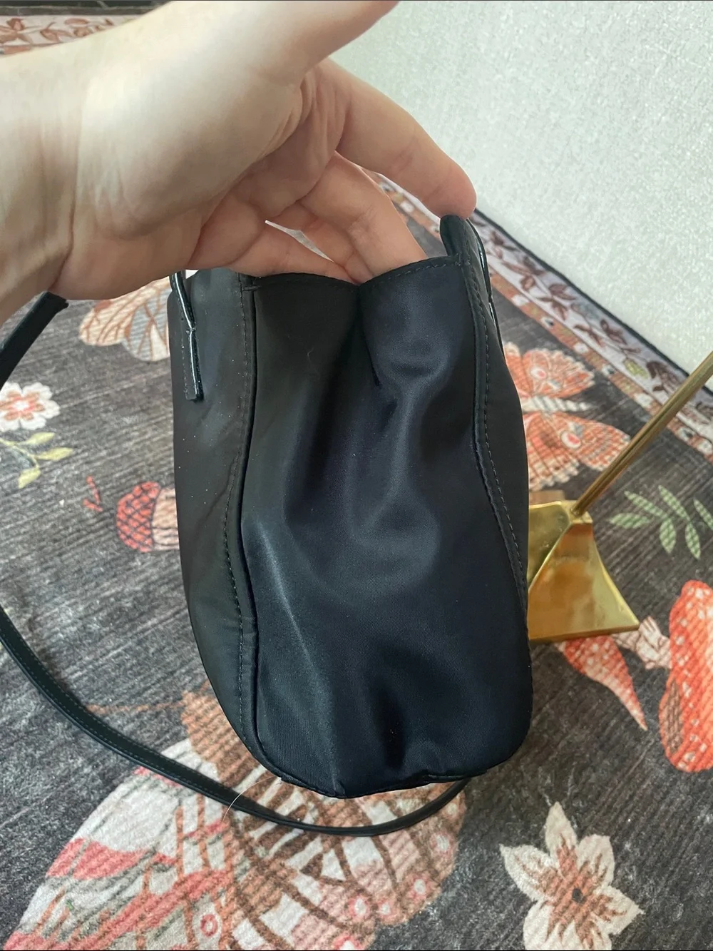 Kate Spade Black Nylon Satchel Bag with Gold Plaque Crossbody Strap EUC